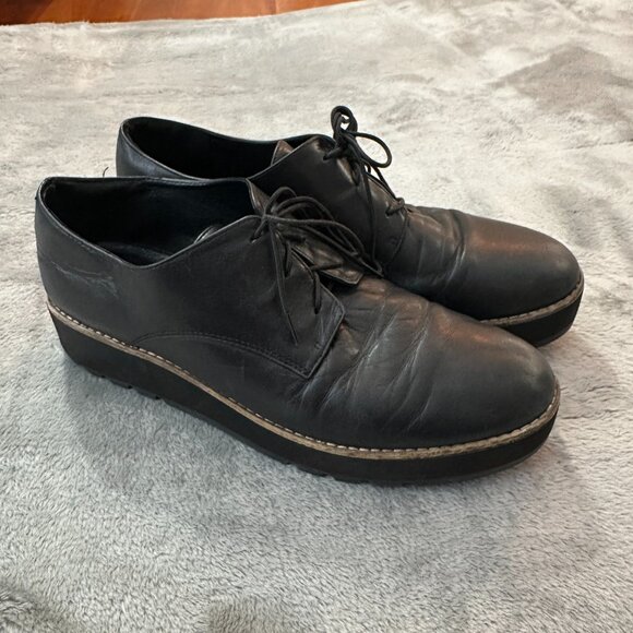 Eileen Fisher Black Leather Lace Up Oxford Loafers Shoes Women's 9.5 - Picture 1 of 8